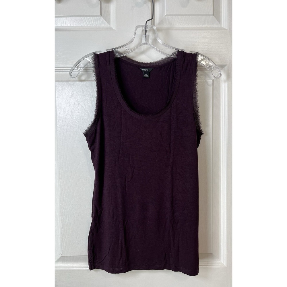 Ann Taylor Feathered Edge Sleeveless Top Burgundy/Purple Scoop Neck Women's XS‎